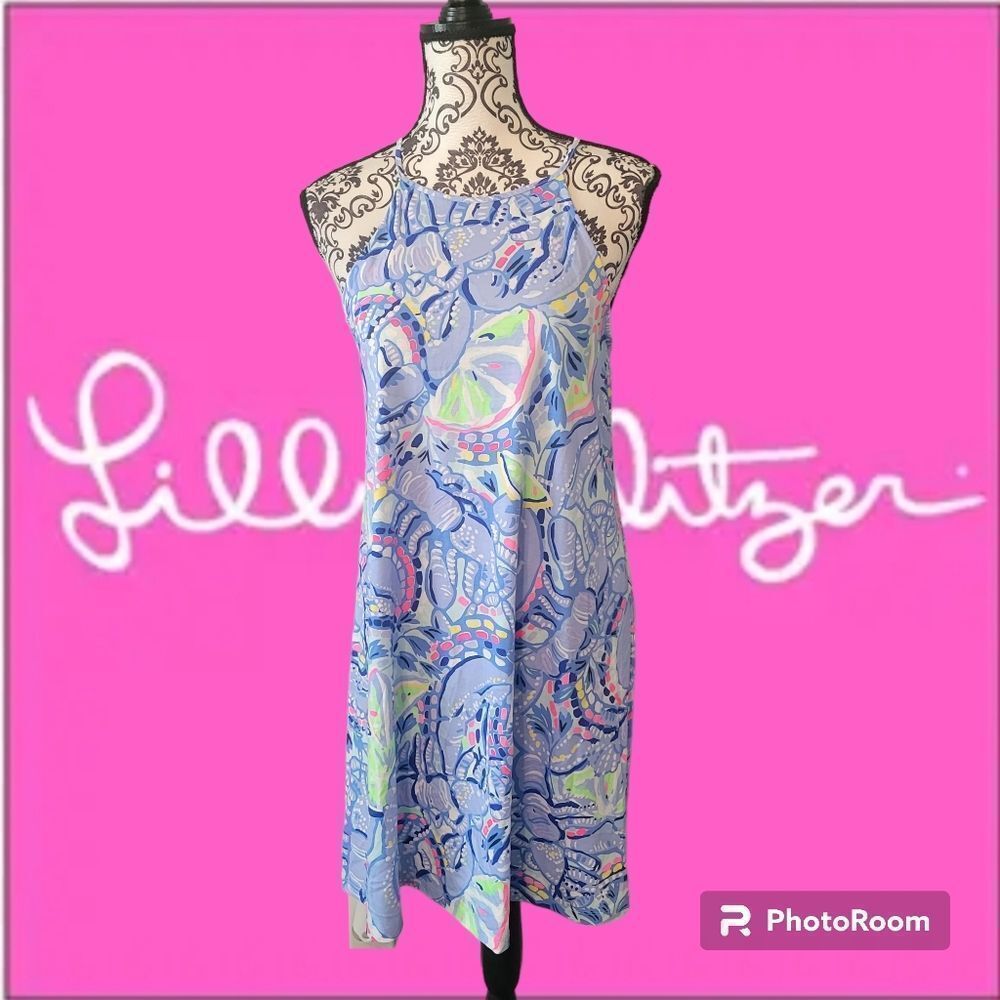 Lilly Pulitzer Lobster Lemon Lime Print Pima Cotton Dress Size S